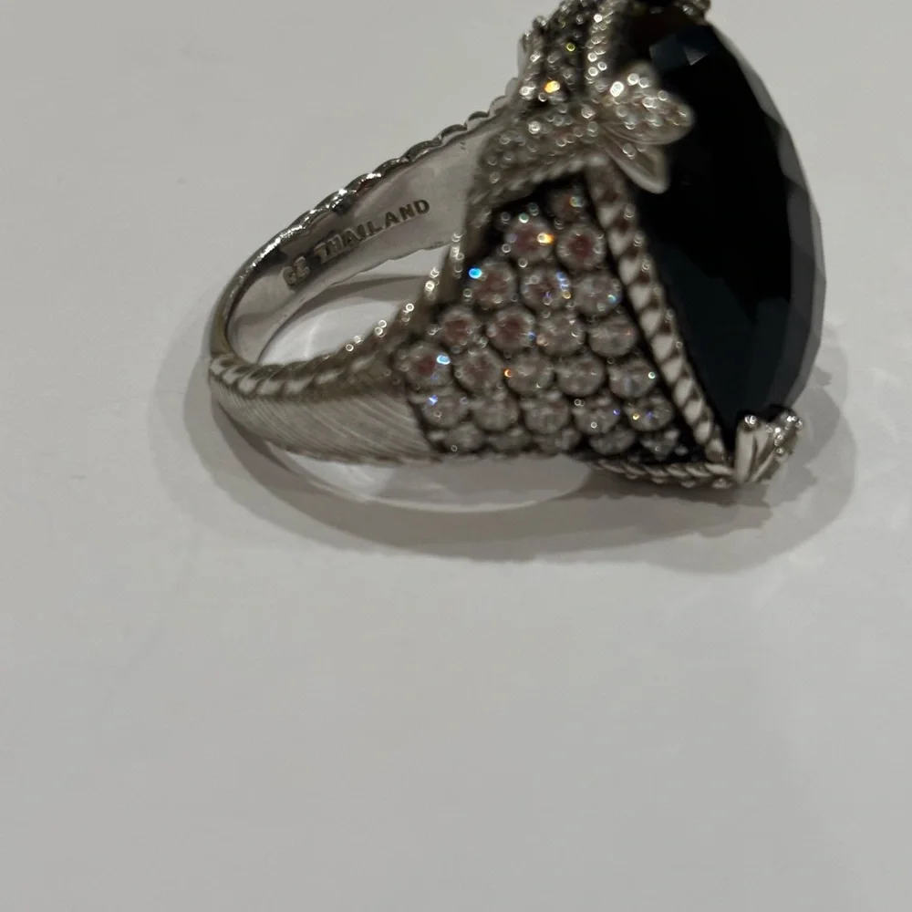 Judith Ripka Elegant Black Onyx and CZ Sterling Ring - Picture 3 of 5